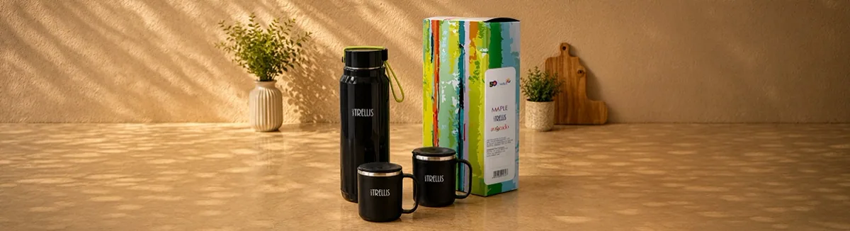 SWAG bottle with two steel mugs